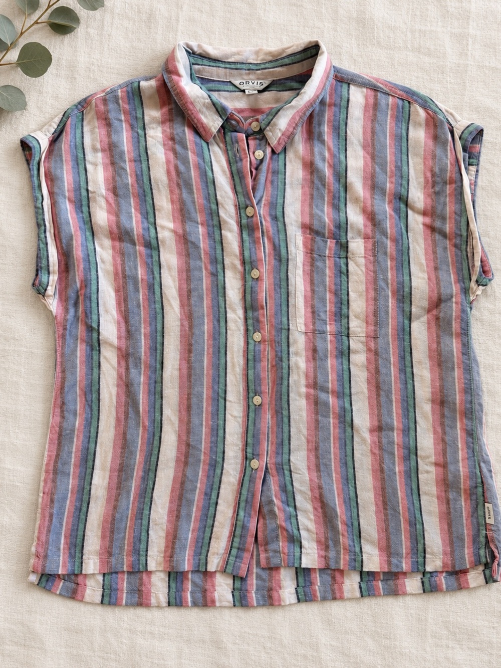 Orvis Linen Blend Short Sleeved Button Front Shirt M